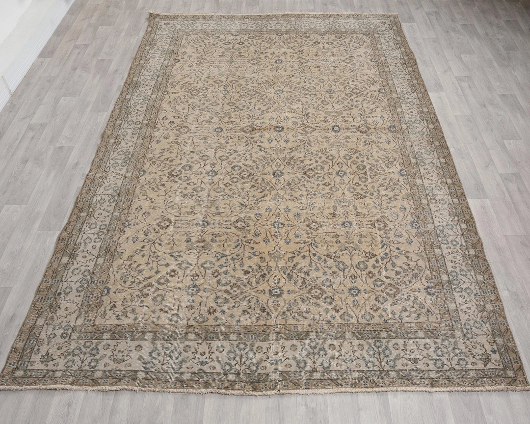 Beige Turkish Oushak Rug 7'2" x 10'4" Hand-Knotted | No. VR87045
