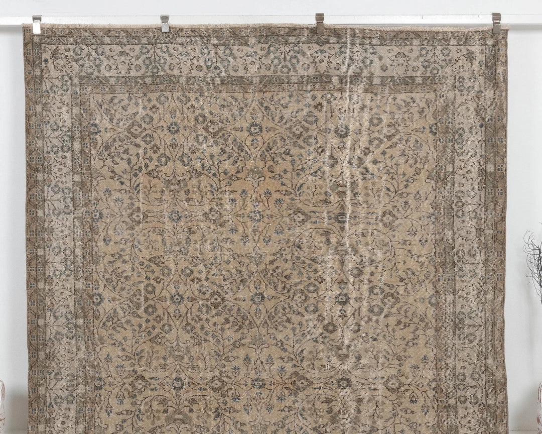 Beige Turkish Oushak Rug 7'2" x 10'4" Hand-Knotted | No. VR87045