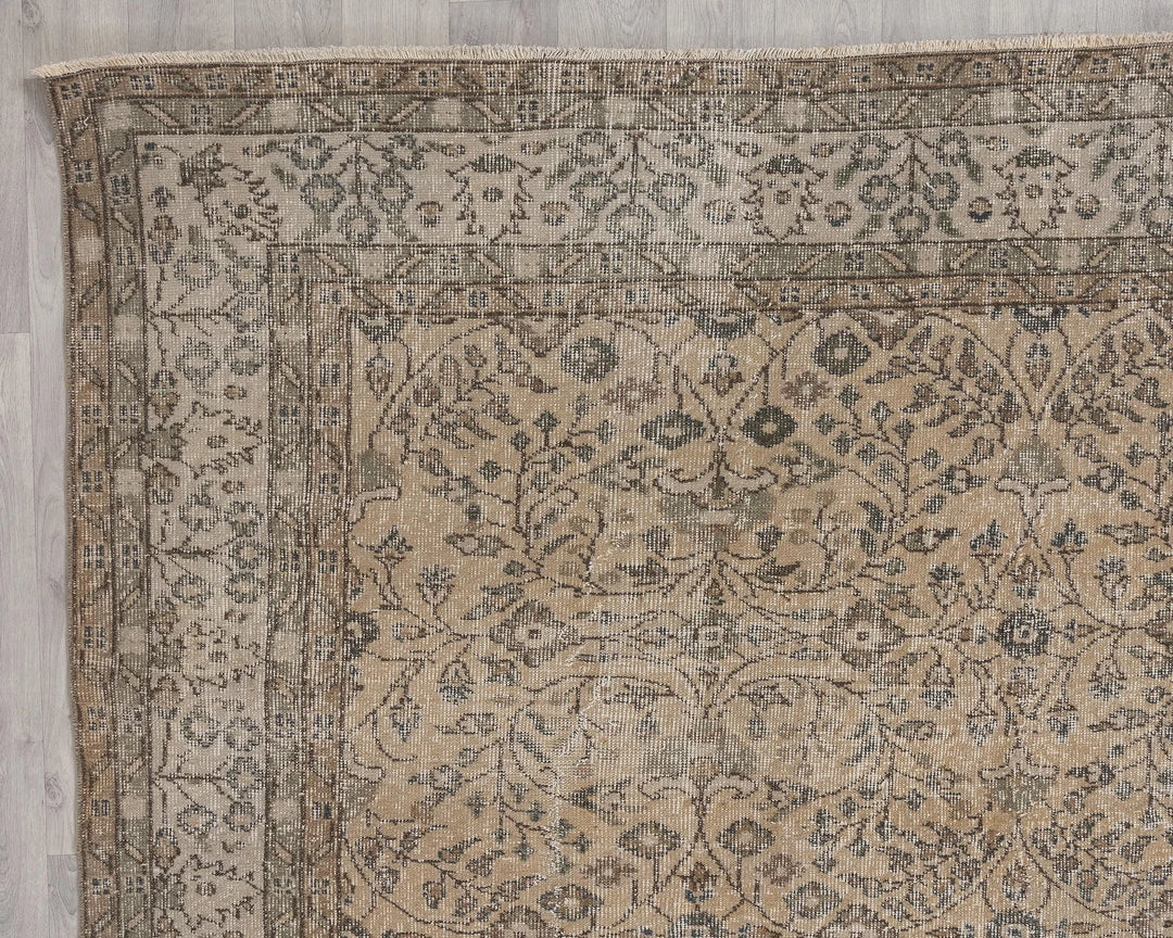 Beige Turkish Oushak Rug 7'2" x 10'4" Hand-Knotted | No. VR87045