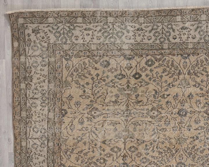 Beige Turkish Oushak Rug 7'2" x 10'4" Hand-Knotted | No. VR87045
