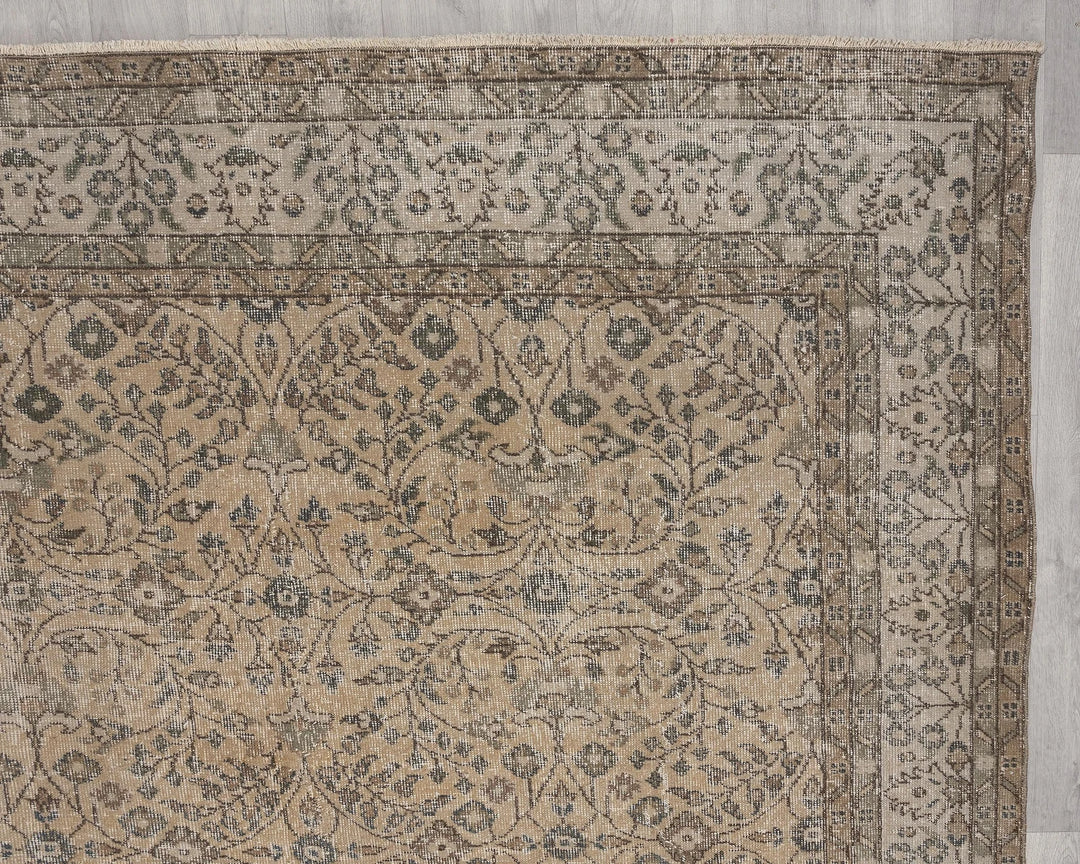 Beige Turkish Oushak Rug 7'2" x 10'4" Hand-Knotted | No. VR87045