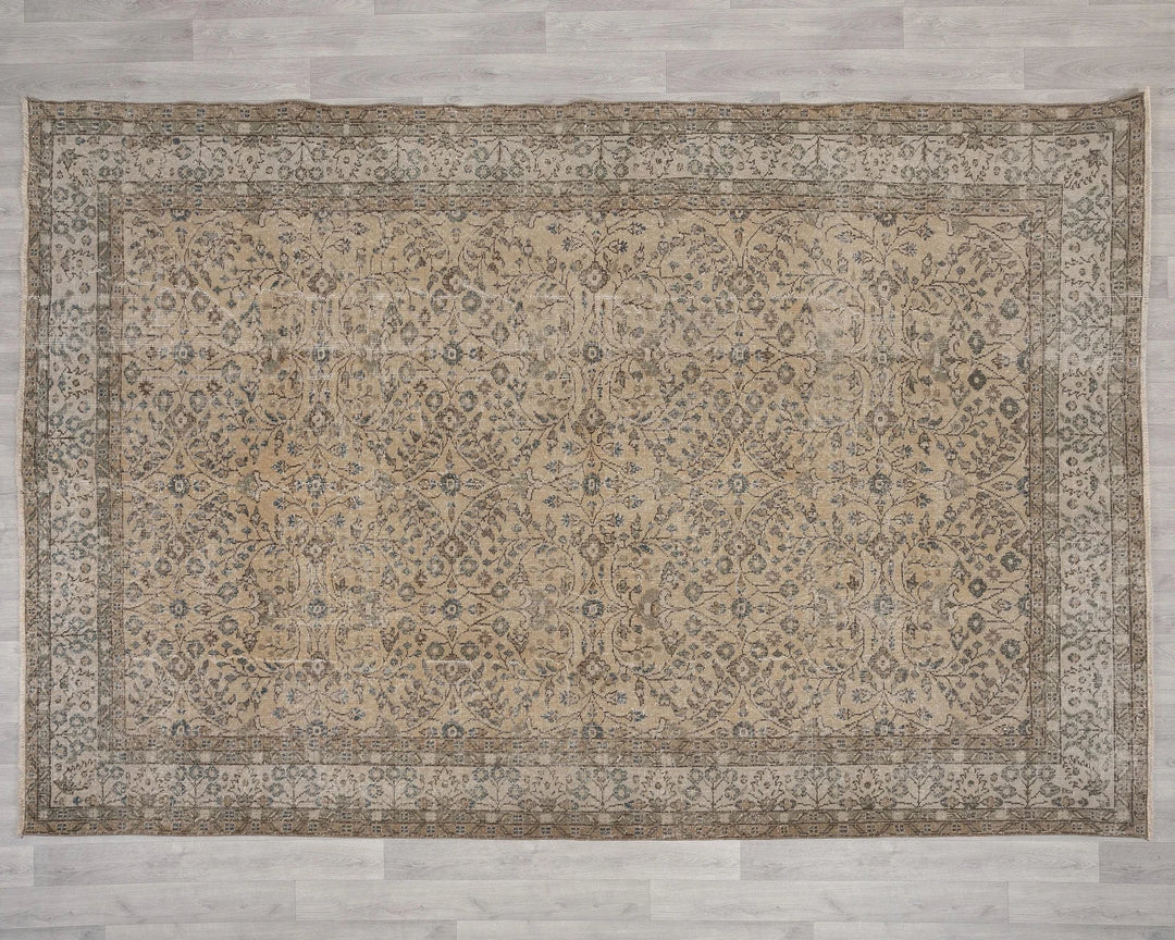 Beige Turkish Oushak Rug 7'2" x 10'4" Hand-Knotted | No. VR87045