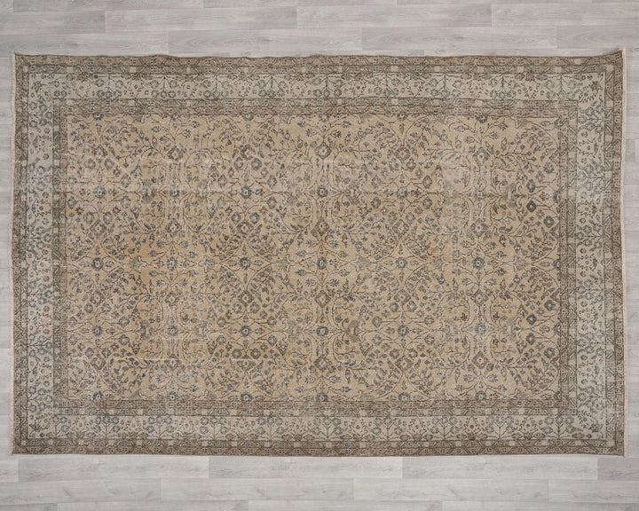 Beige Turkish Oushak Rug 7'2" x 10'4" Hand-Knotted | No. VR87045