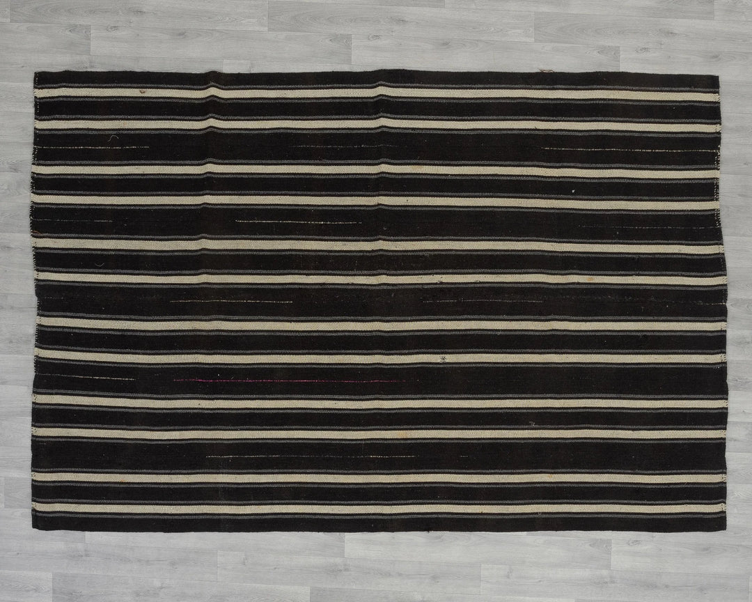 Black Turkish Kilim Rug 6' x 8' Flat-Weave view 9