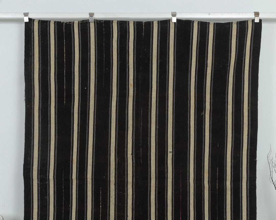 Black Turkish Kilim Rug 6' x 8' Flat-Weave detail