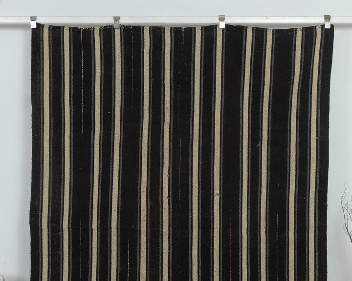 Black Turkish Kilim Rug 6' x 8' Flat-Weave detail
