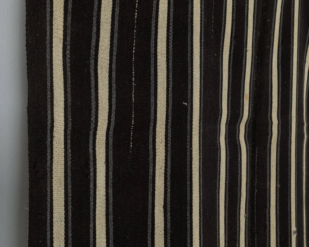 Black Turkish Kilim Rug 6' x 8' Flat-Weave close-up