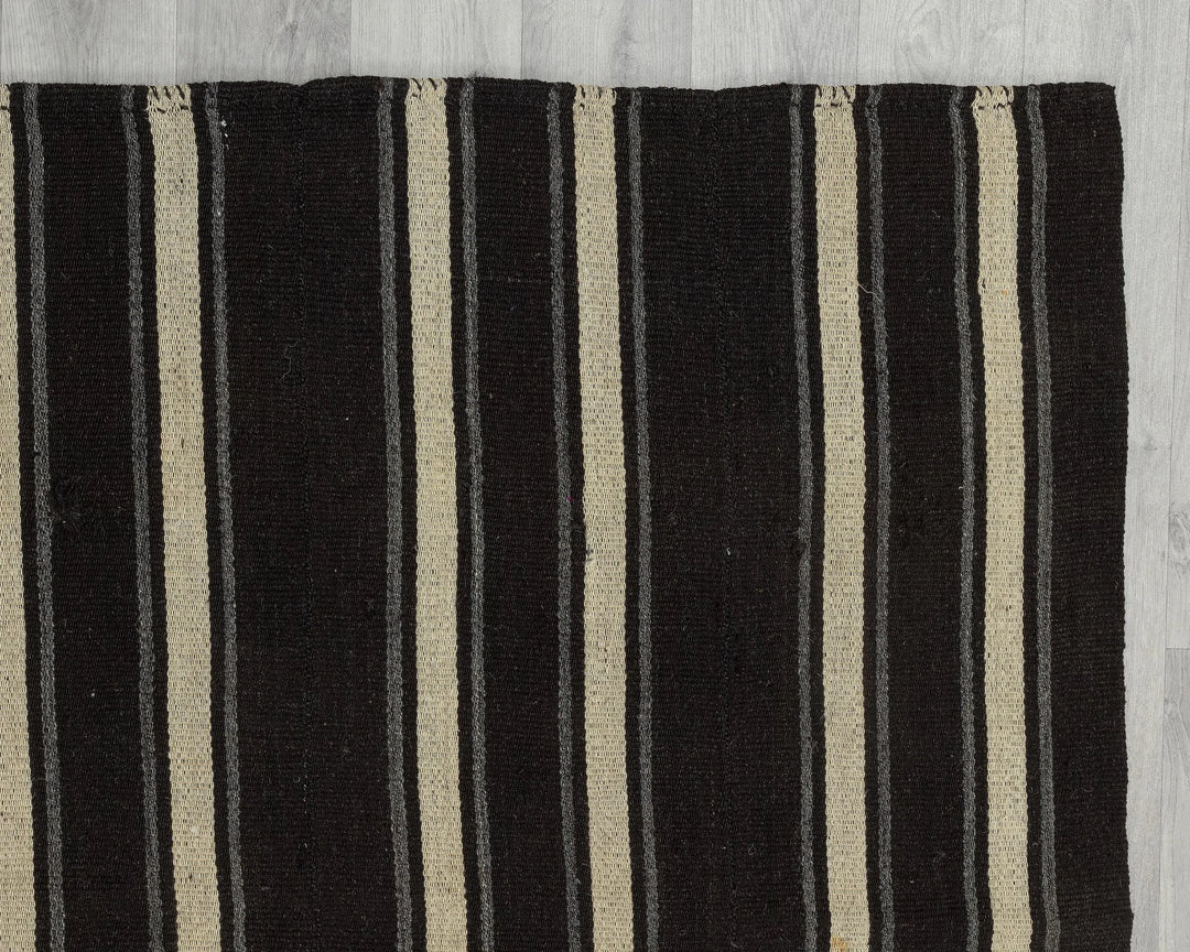 Black Turkish Kilim Rug 6' x 8' Flat-Weave pattern