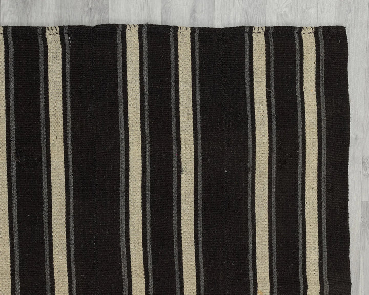 Black Turkish Kilim Rug 6' x 8' Flat-Weave pattern