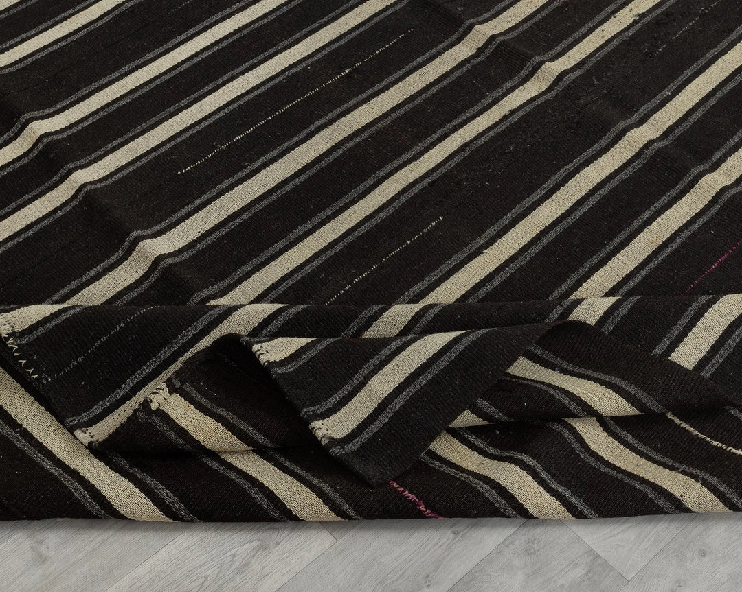 Black Turkish Kilim Rug 6' x 8' Flat-Weave field