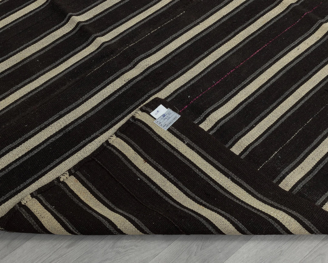 Black Turkish Kilim Rug 6' x 8' Flat-Weave texture