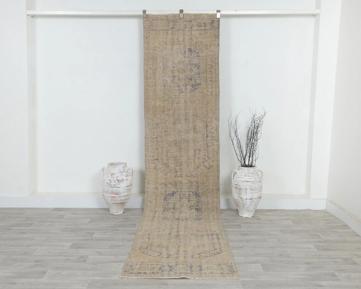 Beige Turkish Oushak Rug 2'7" x 11'4" Hand-Knotted