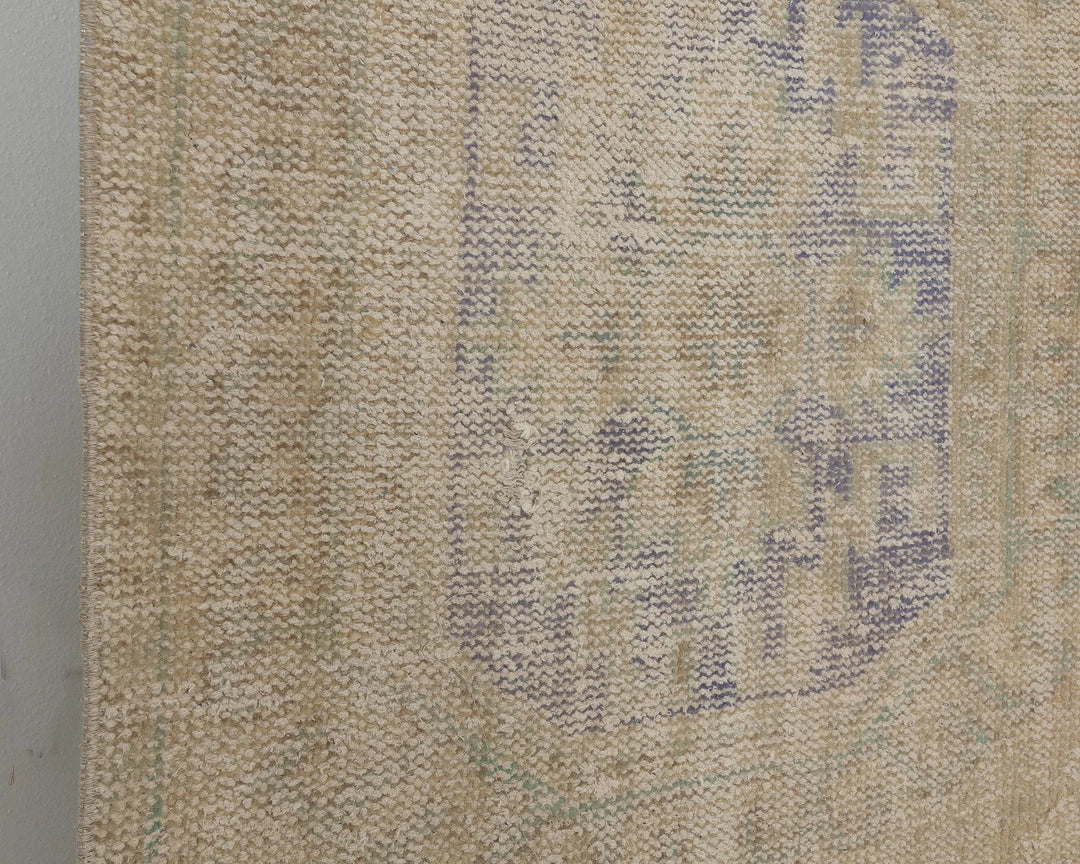 Beige Turkish Oushak Rug 2'7" x 11'4" Hand-Knotted close-up