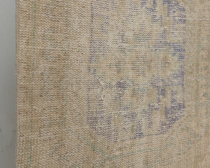 Beige Turkish Oushak Rug 2'7" x 11'4" Hand-Knotted close-up