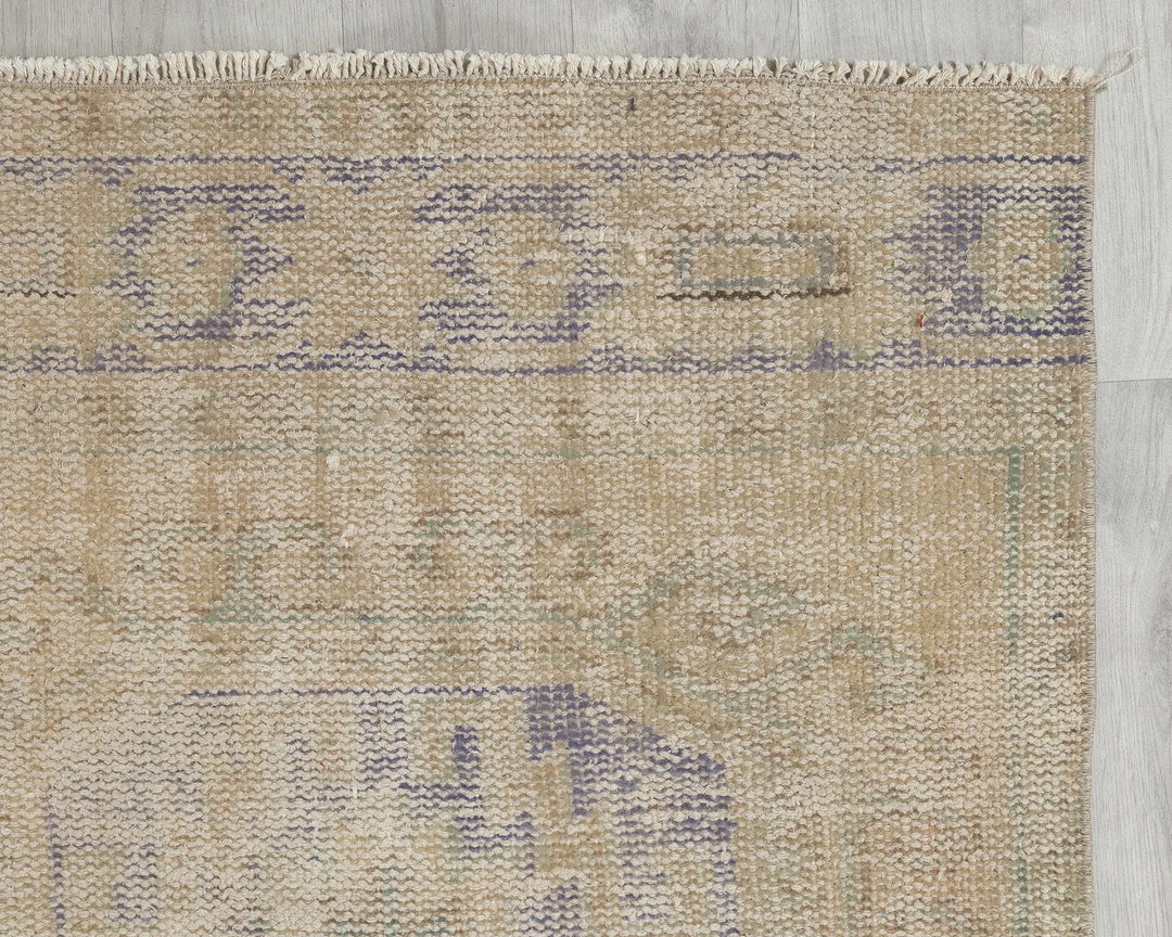 Beige Turkish Oushak Rug 2'7" x 11'4" Hand-Knotted pattern