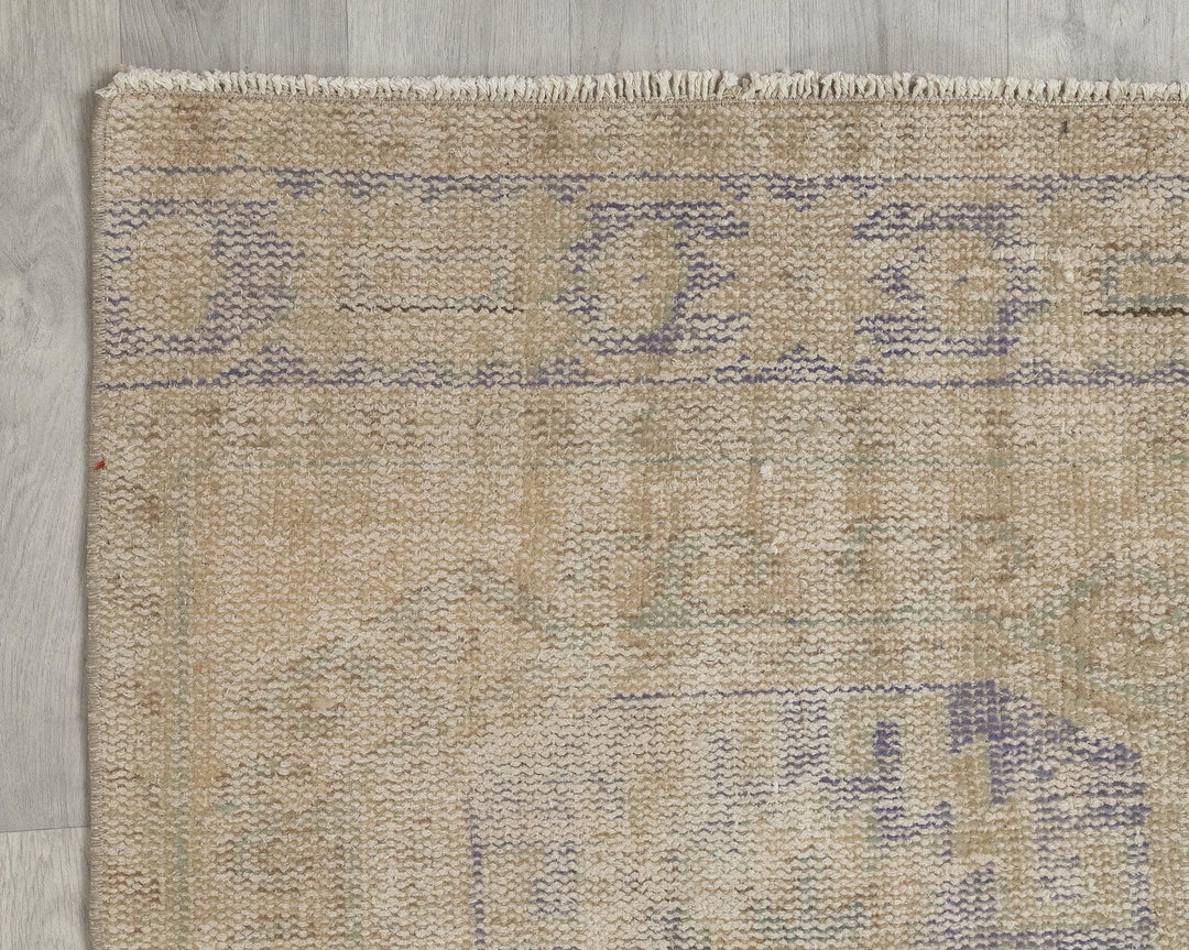 Beige Turkish Oushak Rug 2'7" x 11'4" Hand-Knotted border
