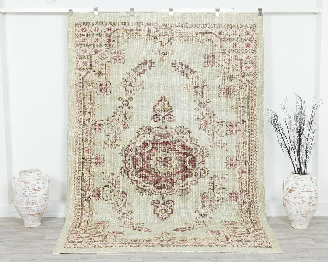 Multicolor Turkish Oushak Rug 6' 6" x 9' 7" Hand-Knotted