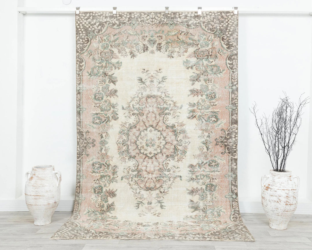 Beige Turkish Oushak Rug 5' 5" x 8' 10" Hand-Knotted