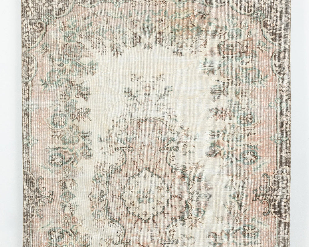 Beige Turkish Oushak Rug 5' 5" x 8' 10" Hand-Knotted detail