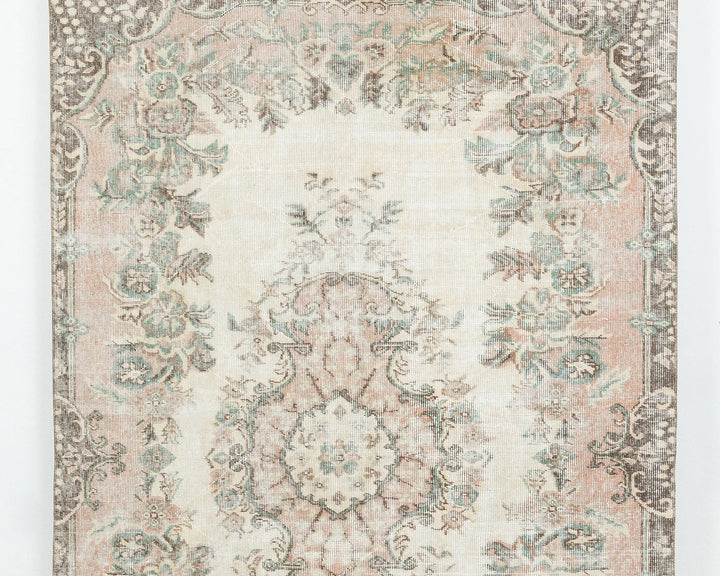 Beige Turkish Oushak Rug 5' 5" x 8' 10" Hand-Knotted detail
