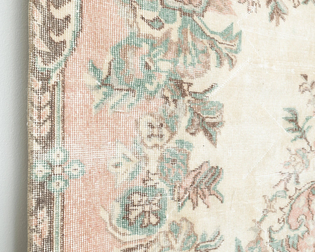 Beige Turkish Oushak Rug 5' 5" x 8' 10" Hand-Knotted close-up