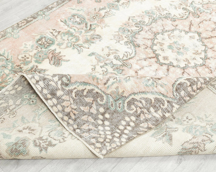 Beige Turkish Oushak Rug 5' 5" x 8' 10" Hand-Knotted field