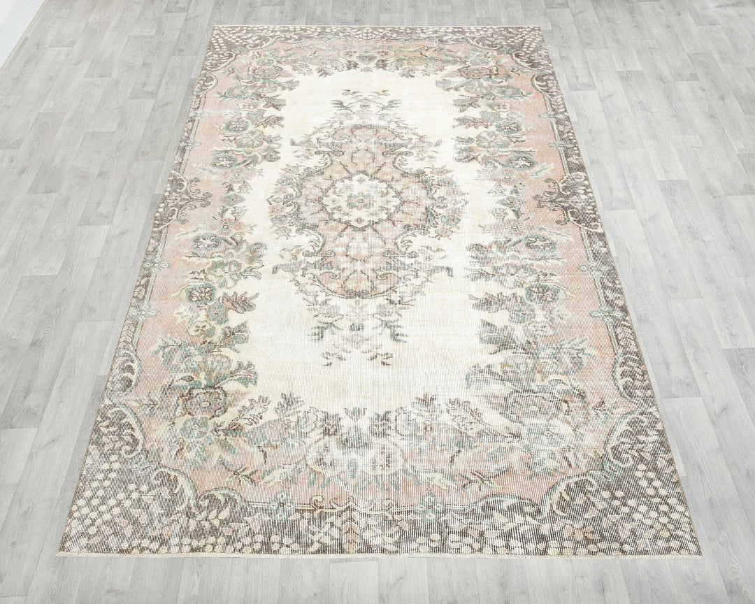 Beige Turkish Oushak Rug 5' 5" x 8' 10" Hand-Knotted reverse