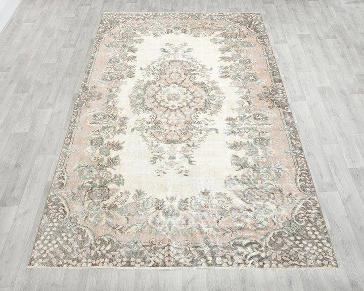Beige Turkish Oushak Rug 5' 5" x 8' 10" Hand-Knotted reverse