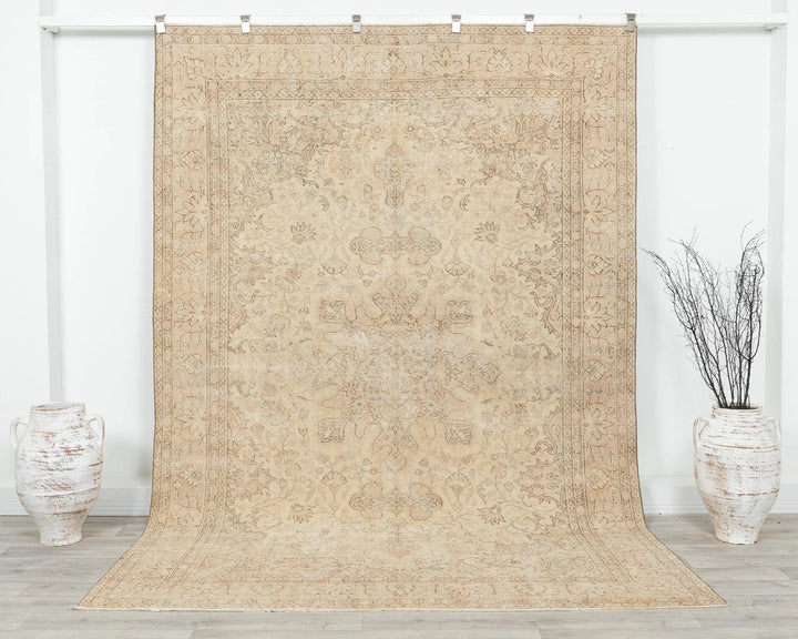 Beige Turkish Oushak Rug 6'6" x 9'5" Hand-Knotted | No. VR88256