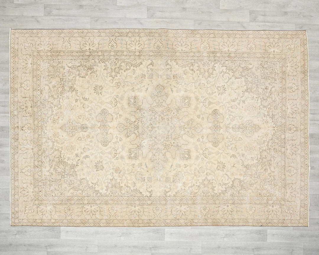 Beige Turkish Oushak Rug 6'6" x 9'5" Hand-Knotted | No. VR88256