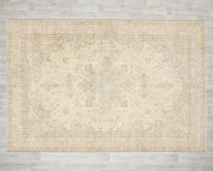 Beige Turkish Oushak Rug 6'6" x 9'5" Hand-Knotted | No. VR88256