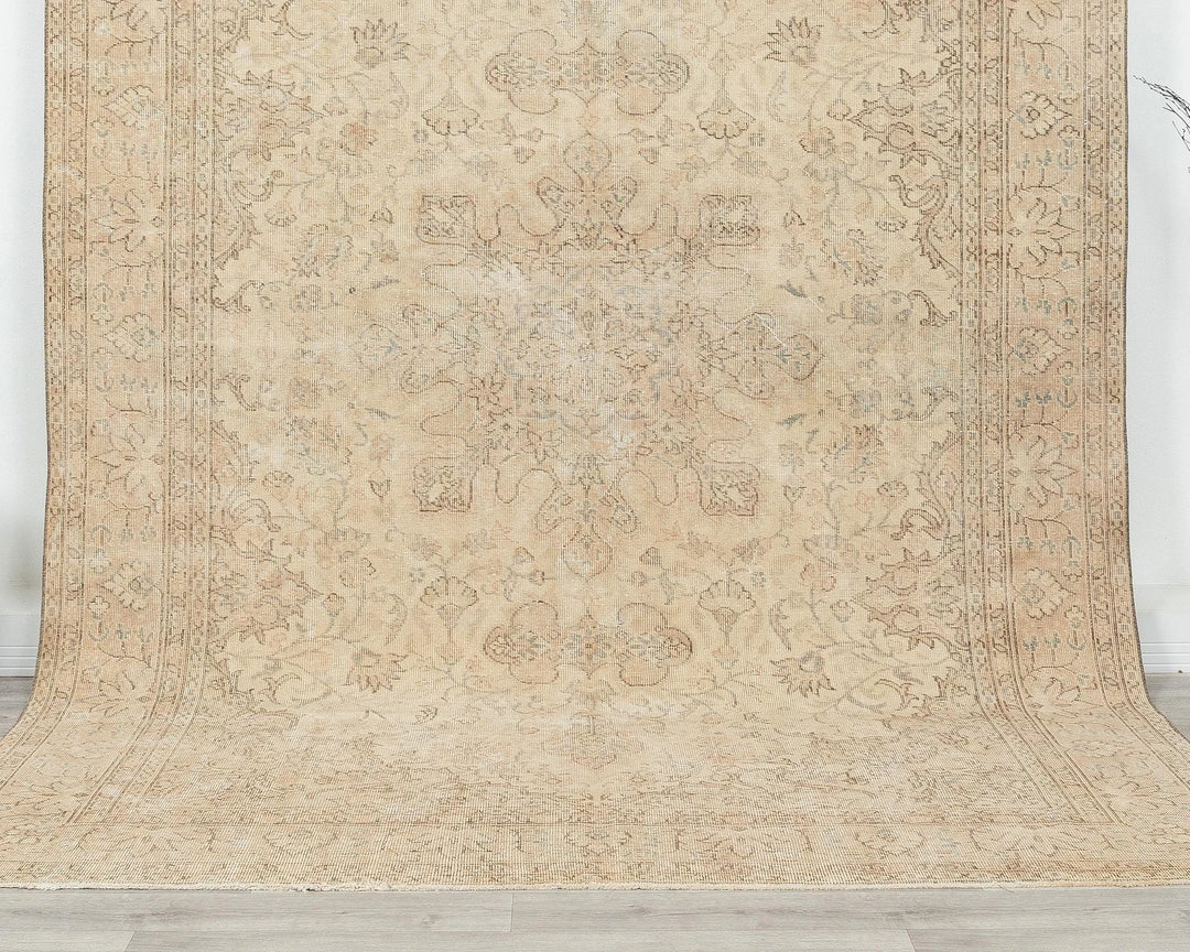 Beige Turkish Oushak Rug 6'6" x 9'5" Hand-Knotted | No. VR88256