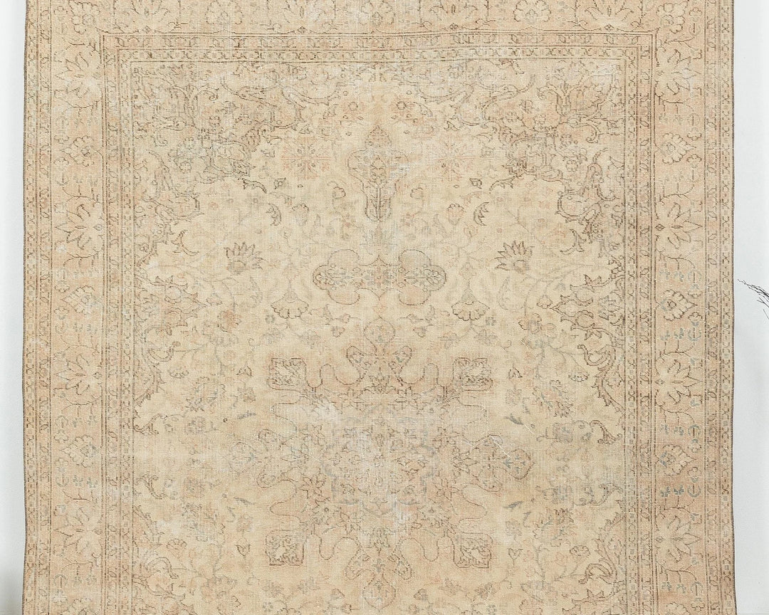 Beige Turkish Oushak Rug 6'6" x 9'5" Hand-Knotted | No. VR88256