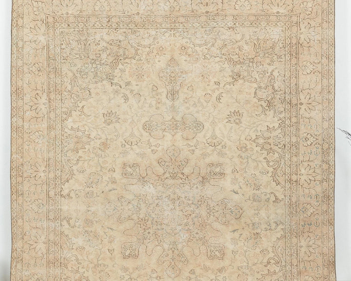 Beige Turkish Oushak Rug 6'6" x 9'5" Hand-Knotted | No. VR88256
