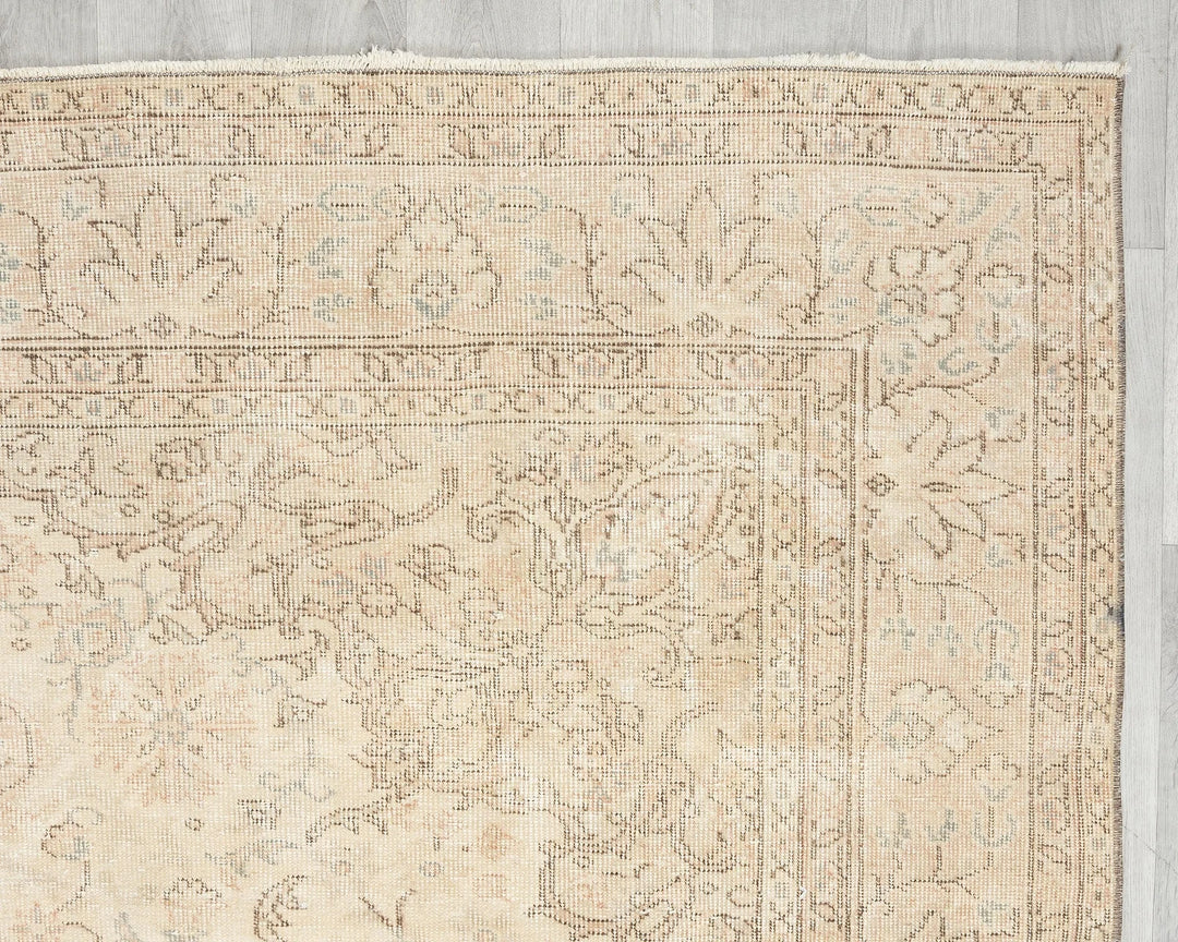 Beige Turkish Oushak Rug 6'6" x 9'5" Hand-Knotted | No. VR88256