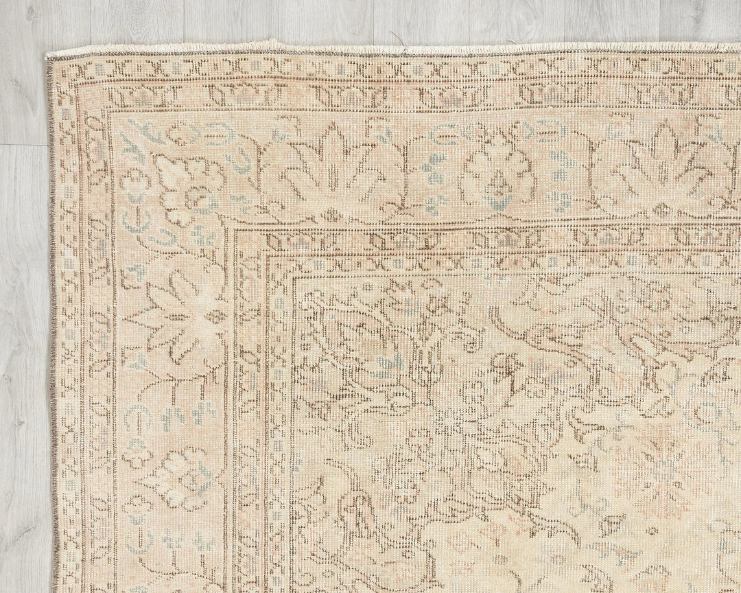 Beige Turkish Oushak Rug 6'6" x 9'5" Hand-Knotted | No. VR88256