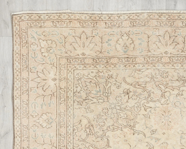 Beige Turkish Oushak Rug 6'6" x 9'5" Hand-Knotted | No. VR88256