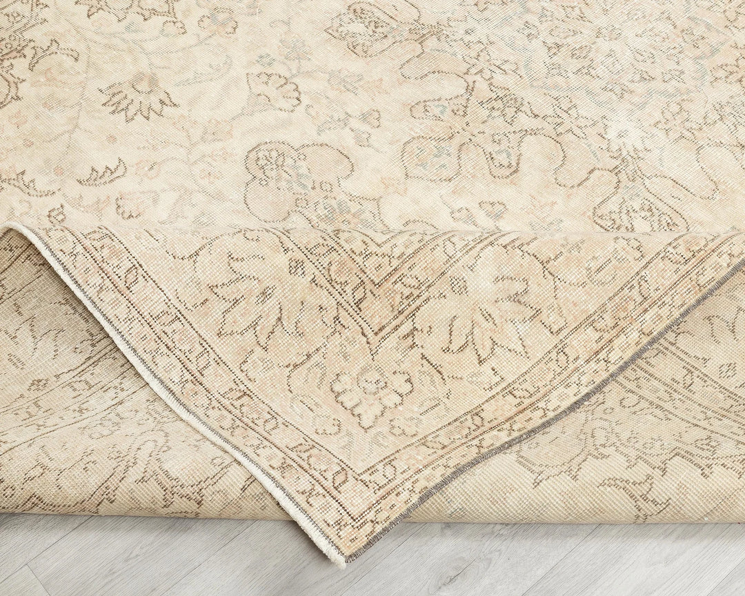 Beige Turkish Oushak Rug 6'6" x 9'5" Hand-Knotted | No. VR88256