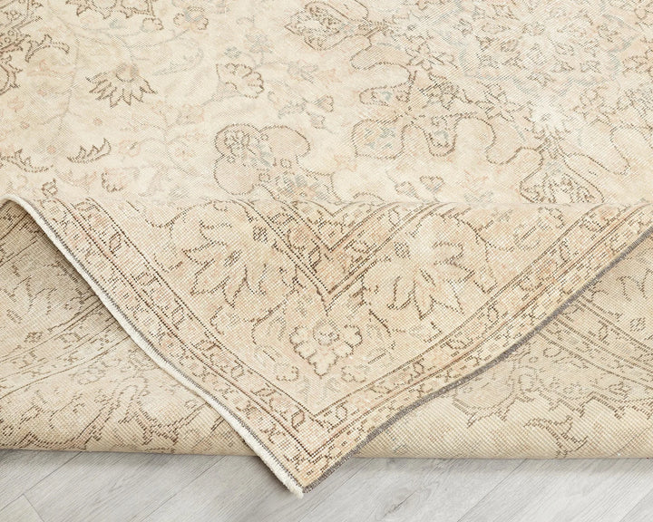 Beige Turkish Oushak Rug 6'6" x 9'5" Hand-Knotted | No. VR88256