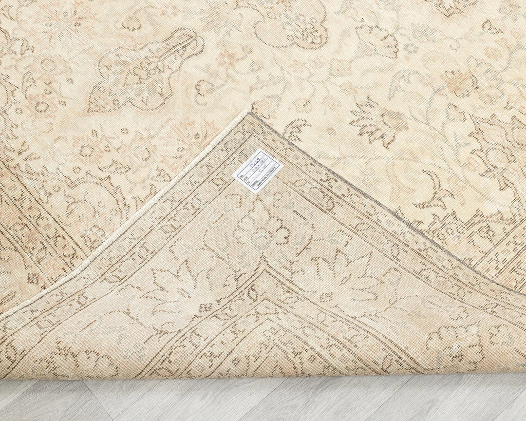 Beige Turkish Oushak Rug 6'6" x 9'5" Hand-Knotted | No. VR88256