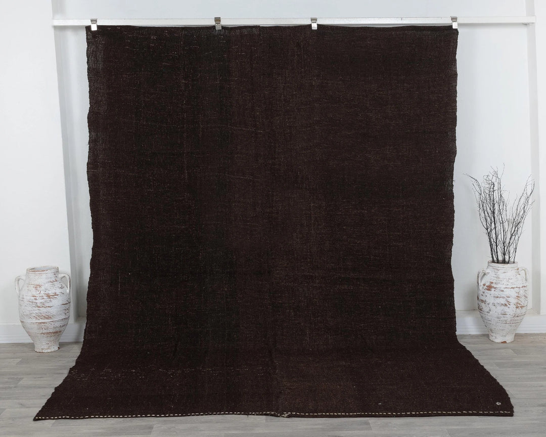 Brown Turkish Kilim Rug 7' 10" x 10' 10" Flat-Weave