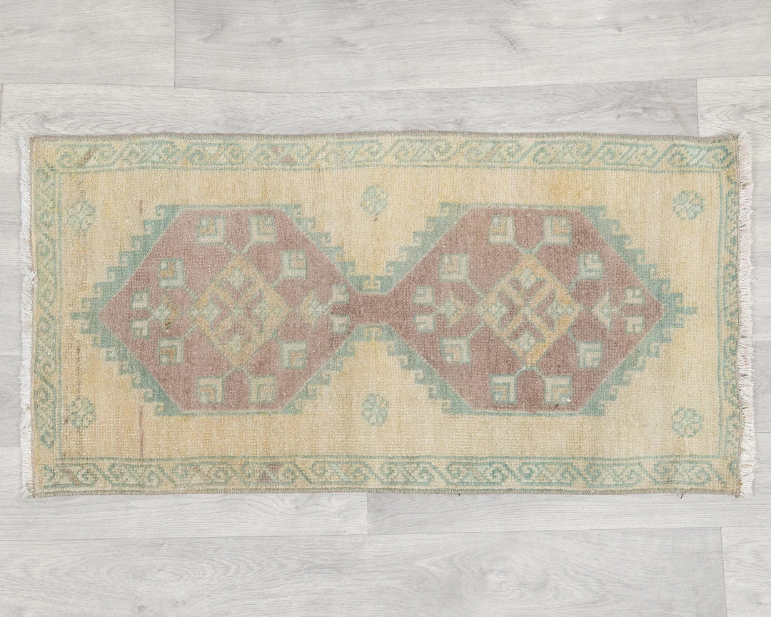 Beige Turkish Oushak Rug 1'8" x 3'3" Hand-Knotted | No. VR88447