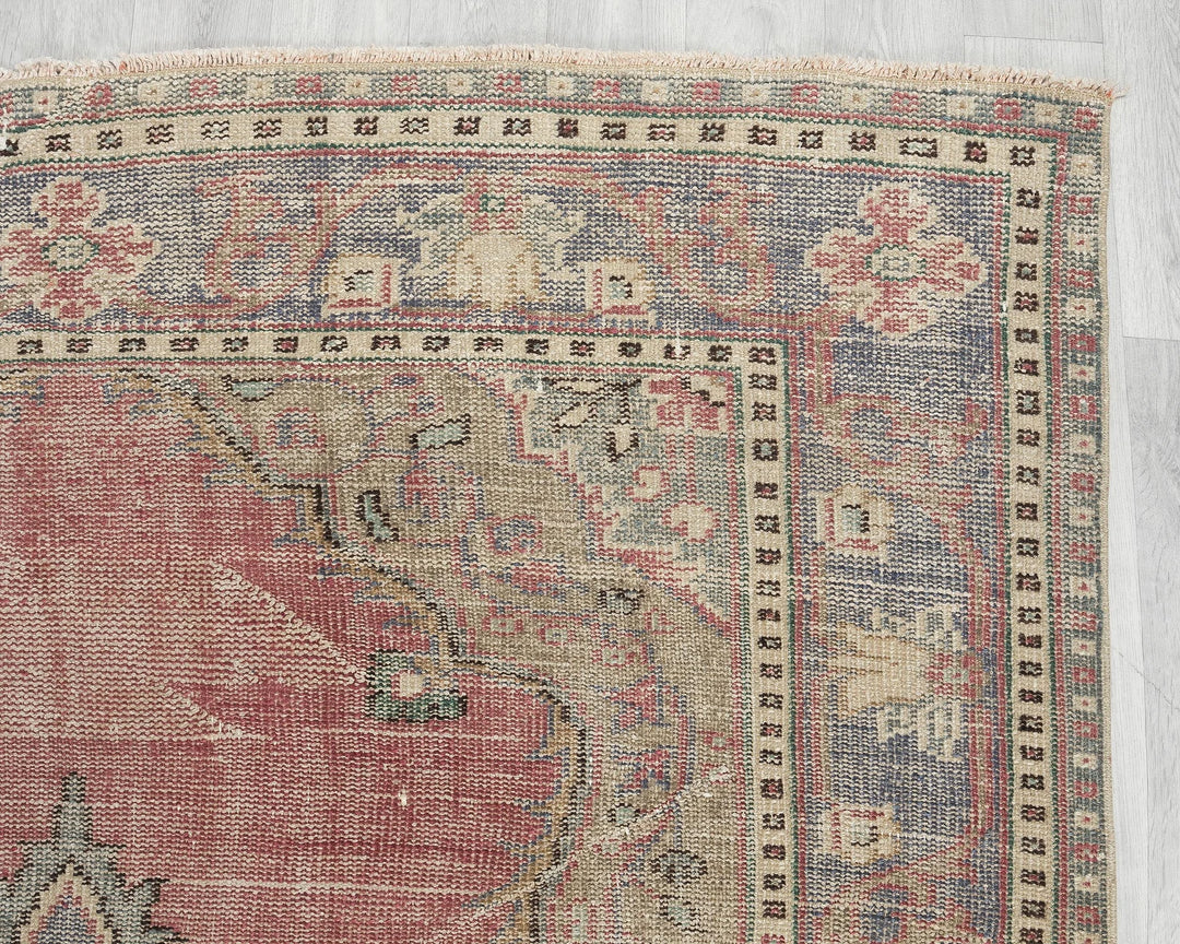 Multicolor Turkish Oushak Rug 5'11" x 9'2" Hand-Knotted pattern