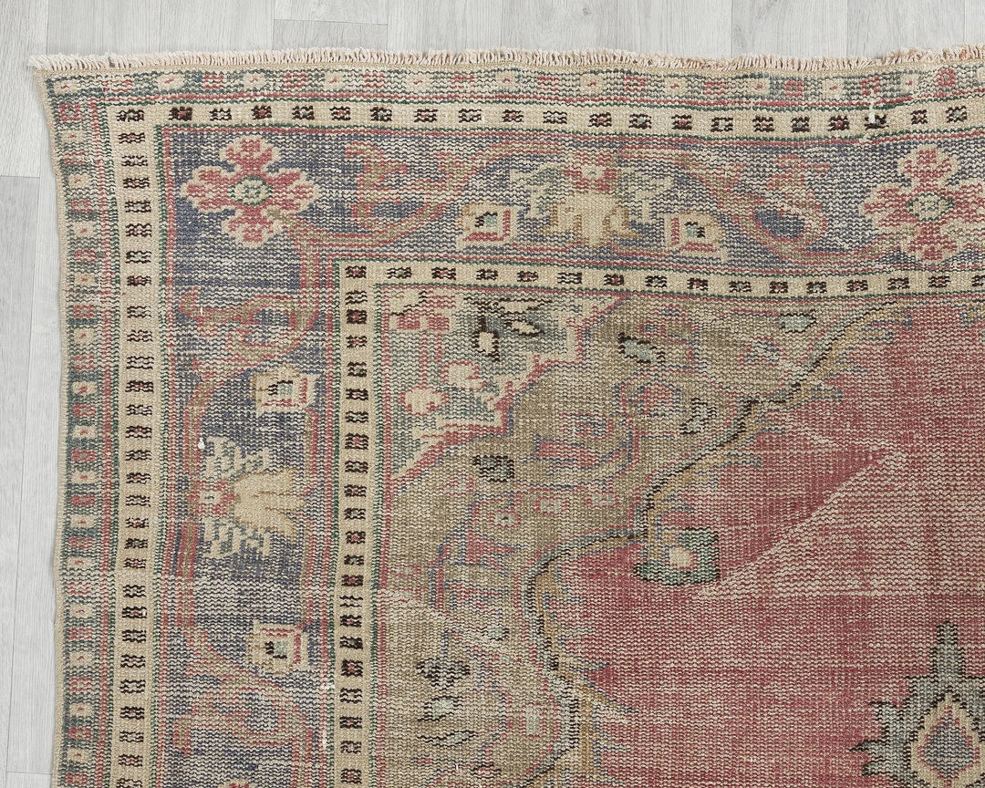 Multicolor Turkish Oushak Rug 5'11" x 9'2" Hand-Knotted border