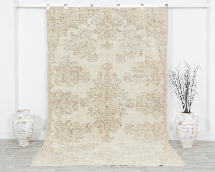 Beige Turkish Oushak Rug 6'2" x 9'7" Hand-Knotted | No. VR89097