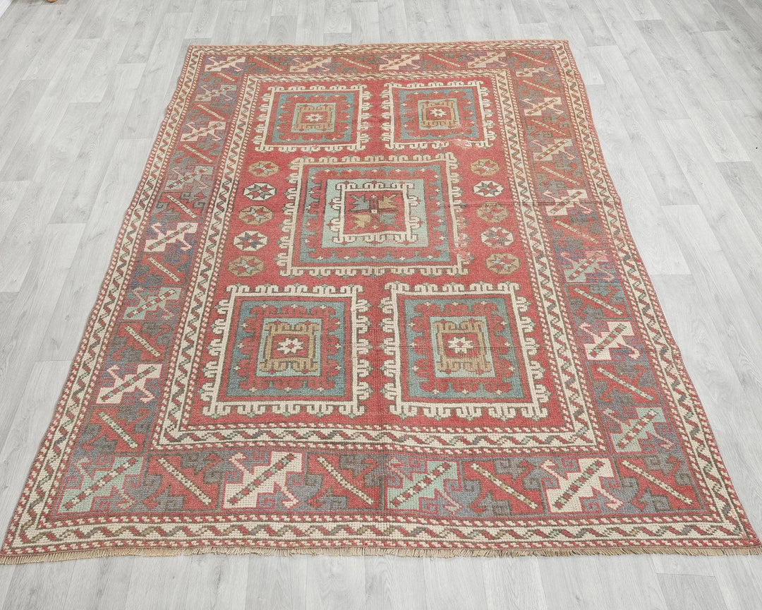 Multicolor Turkish Oushak Rug 5'5" x 6'7" Hand-Knotted | No. VR89367