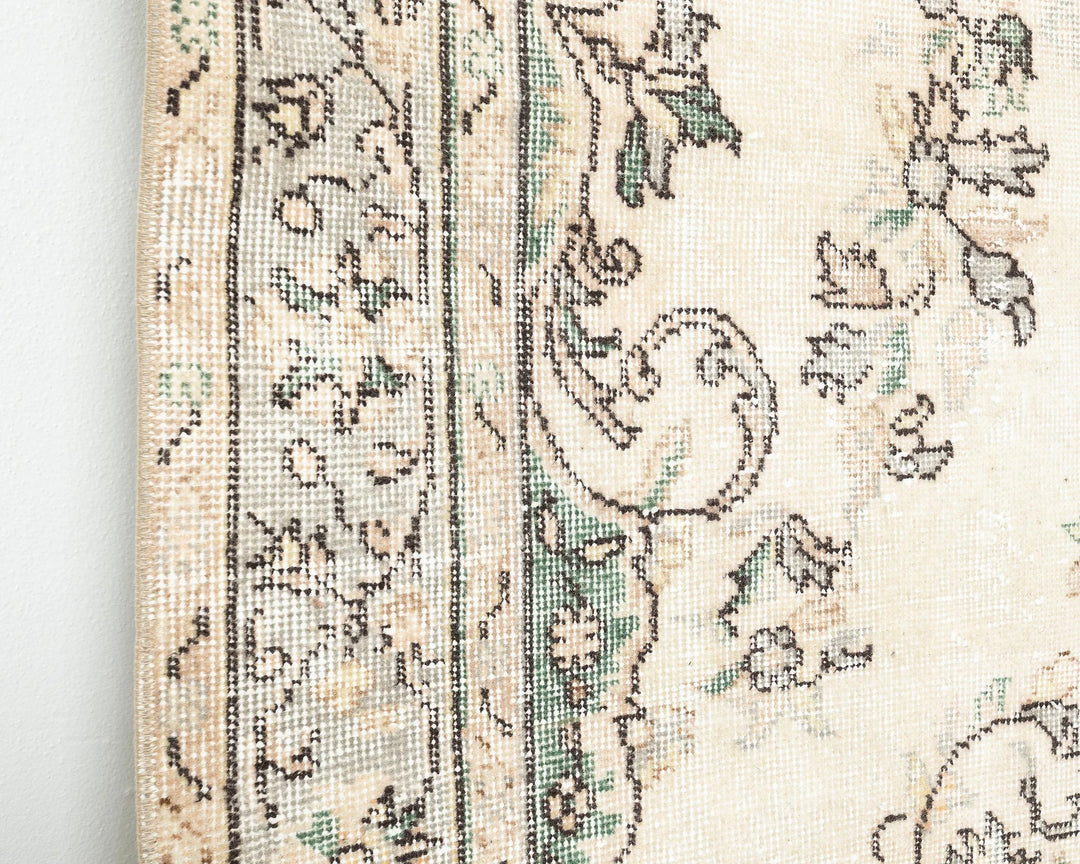 Beige Turkish Oushak Rug 5' 4" x 9' 1" Hand-Knotted close-up