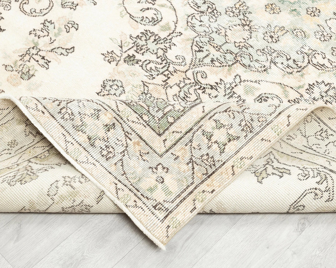 Beige Turkish Oushak Rug 5' 4" x 9' 1" Hand-Knotted field