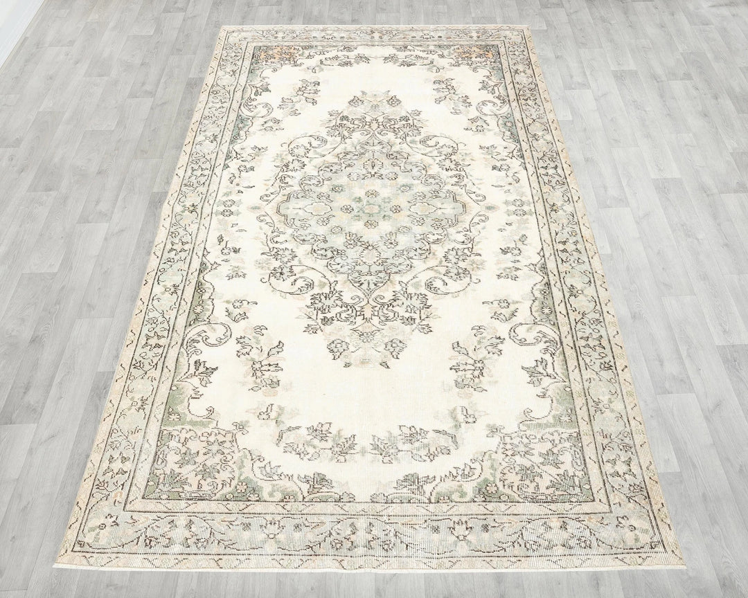 Beige Turkish Oushak Rug 5' 4" x 9' 1" Hand-Knotted reverse