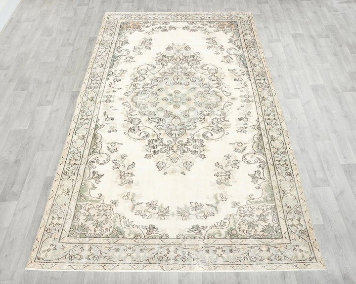 Beige Turkish Oushak Rug 5' 4" x 9' 1" Hand-Knotted reverse